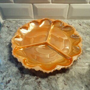 vintage peach lustreware divided serving dish